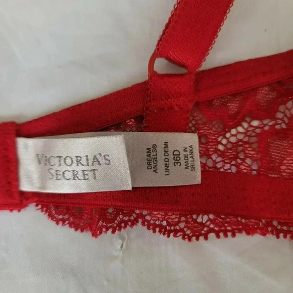 Victoria's Secret Dream Angels Lined Demi Bra red Lace Underwire 36D VGUC - Picture 5 of 5